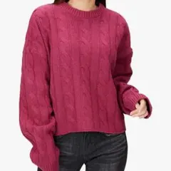 【美品】ミラオーウェン　クルーネックケーブル短丈ニット