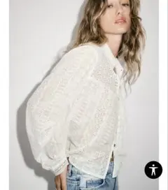 zara カットワーク刺繍シャツ ホワイト　新品未使用タグ付き