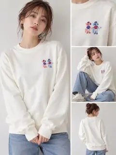 キャラクター刺繍 スウェット トレーナー ホワイト レディース