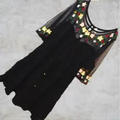 ✨インポート【XL】レース　花柄ワンピース　黒　大きめサイズ　チュニック　透け感