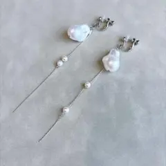 【即購入OK】パールイヤリング シルバー アシンメトリー バロック風 結婚式