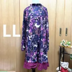 M59 MISSELピンクパープル 花柄 ハイネック 長袖 チュニック LLのサムネイル