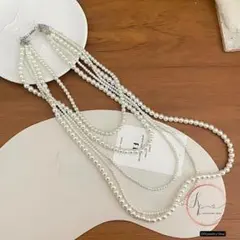 パール5連 ロング ネックレス A  結婚式 発表会・ダンス・卒業式 クリスマス