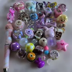 ふわりくま様専用カスタムボールペン1本、各種ビーズ30個セット