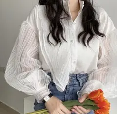 大人気　ブラウス　シャツ　 シースルー オーガンジー　シアー