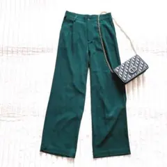 coca コカ　ワイドパンツ スラックス　L ダークグリーン　体型カバー