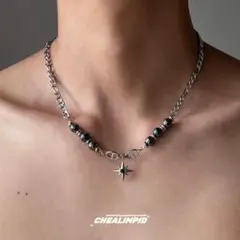 即購可CHEALIMPID 星芒グラデ黒曜石風チタン鋼ネックレス男女兼用