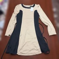 GJ STORY バイカラー 長袖 ひざ丈ワンピース