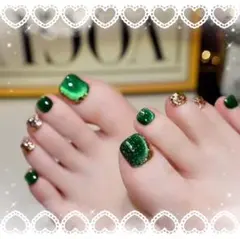 【24枚】フットネイルチップ　グリーン　ジェルネイル　緑　足爪チップ　つけ爪