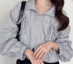 one after another NICE CLAUP リボンブルゾン グレー