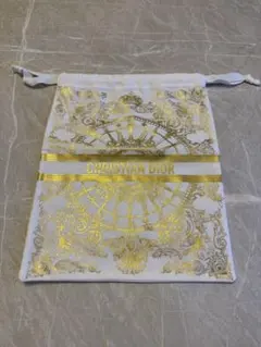 DIOR／ゴールドプリントホワイトストリング巾着ポーチ　ノベルティ　ディオール