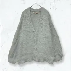 k0015 マーブルワルツ ボアカーディガン グレー L Vネック 無地 秋冬