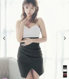 ハートカットキャミソールウエストベルト切り替えラップギャザータイトミニドレス