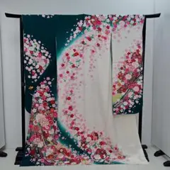 振袖フルセット】身丈166cm 裄丈68.5cm 桜 霞 箔 金彩 青緑 - メルカリ
