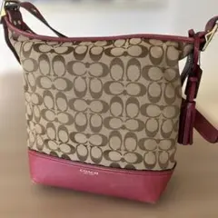 COACH ロゴパターン ショルダーバッグ ベージュ/ピンク