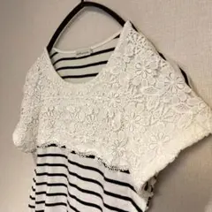 アースミュージック&エコロジー レース切り替えシャツ　ボーダーシャツ カットソー