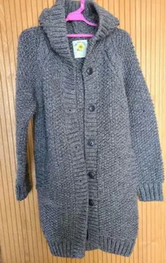 フード付きニットカーディガン 茶系