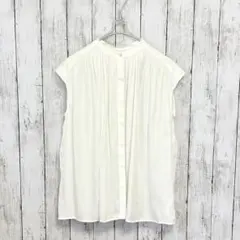 美品 PLST サテンギャザーフレンチスリーブブラウス S 白 イージーケア速乾のサムネイル