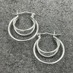シルバー925 Silver トリプルデザインフープピアス/軽研磨仕上げ/両耳