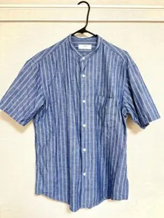 UNIQLO ストライプ スタンドカラーシャツ 半袖 S