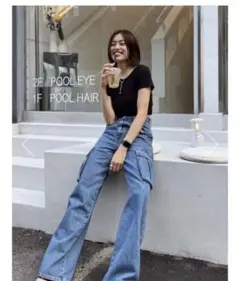 moussyデニム　カーゴパンツ ワイドレッグ