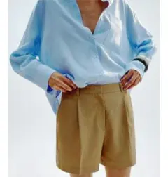 ZARA ザラ　リネン混素材　ベージュショートパンツ　旅行　リゾート