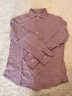 SHIPS コットン長袖シャツ 赤白ストライプ