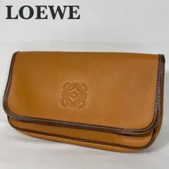 美品 ロエベ クラッチバッグ セカンドバッグ アナグラム ロゴ レザー ブラウン