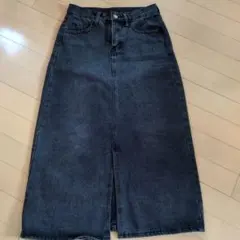 グレーデニム ロングスカート前スリット