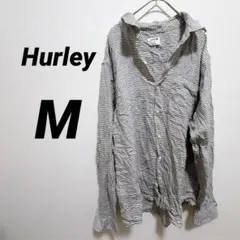 Hurley 【M】 シャツ ボーダー 長袖 ボタンアップ グレー 古着のサムネイル