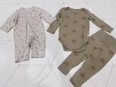 花柄&くま柄長袖ロンパース 2点セット 60 70