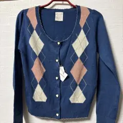 アーガイル柄 ブルーカーディガン