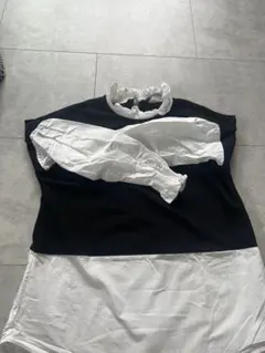 ZARA 黒と白 フリル付き長袖シャツ