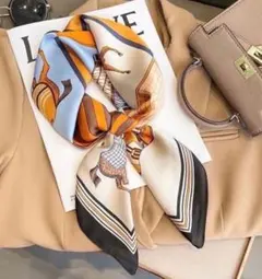 新品　レディーススカーフ　馬柄　光沢　おしゃれ　シルク風