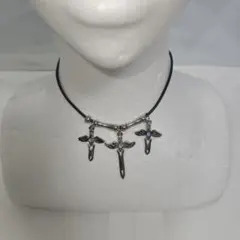 【未使用品】十字架アクセサリー皮ネックレスタ