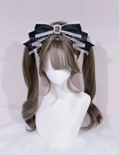 メイドサテンリボンパール ヘッドドレスヘアピンBlack