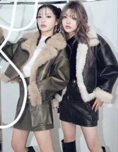 MURUA ヴィンテージライクショートフェイクムートンジャケット カーキ 防寒