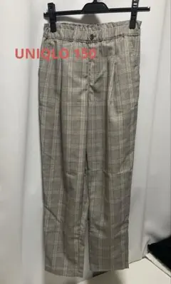 【美品】ユニクロ GIRLS タックワイドテーパードパンツ150 グレンチェック