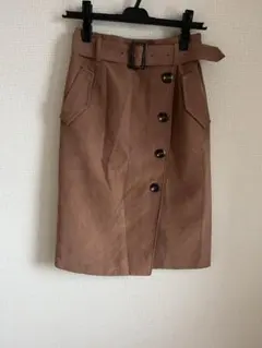 レディーススカート　ブラウン タイト　ベルト付き　Mサイズ　イング