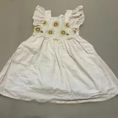ひまわり刺繍 半袖ワンピース　ピンク　プティマイン　100センチ