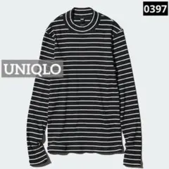0397 UNIQLO リブハイネックT/ボーダー ブラック