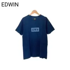 エドウィン　デニムTシャツ　プリント　濃紺　ボックスロゴ　丸首　半袖　M