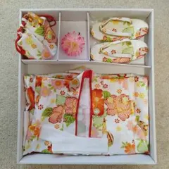 七五三　3歳　女の子　着物　オレンジ　9点セット