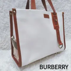 【現行】バーバリー トートバッグ メガチェック レザー キャンバス ハンドバッグ