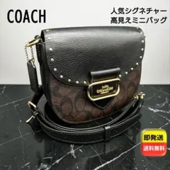 COACH シグネチャー レザー ショルダー 斜め掛け ゴールド金具 茶黒