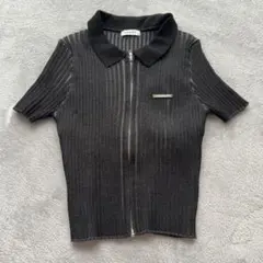 INGNI ブラック リブ編み 襟付きニット 半袖 M