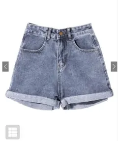 【新品未使用】ロールアップヘムハイウエストデニムショートパンツ[at703]