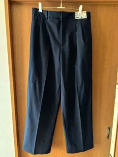 ユニクロ タックワイドパンツ ツータック 丈長め ネイビー 人気完売希少