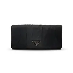 プラダ PRADA 長財布 ナッパ ギャザー レザー ゴールドロゴ 黒