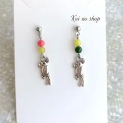 オウム カラフル 天然石 ピアス イヤリング 小鳥 個性的 アクセサリー